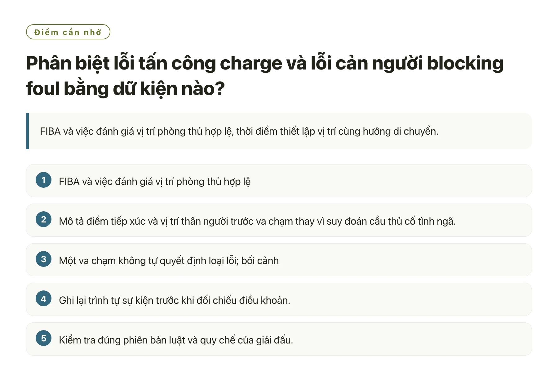 Phân biệt lỗi tấn công charge và lỗi cản người blocking foul bằng dữ kiện nào?——全文要点速览